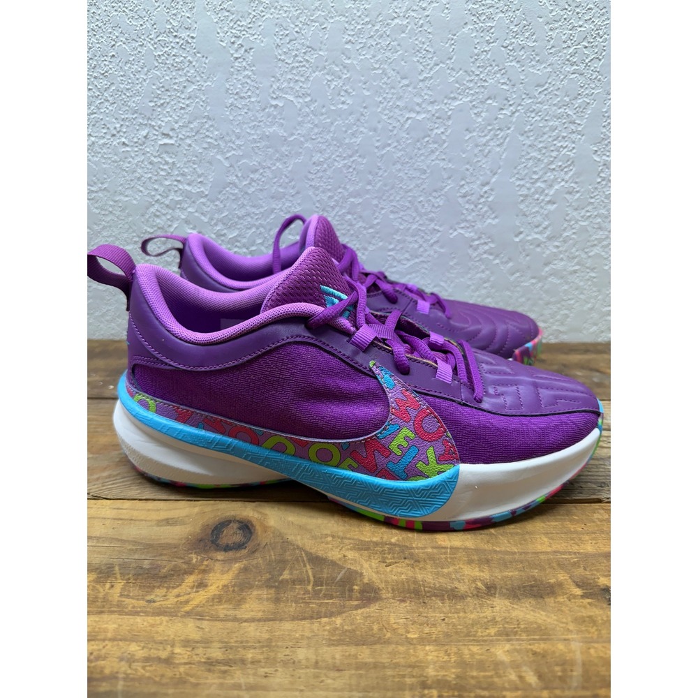 Size 5Y - Nike Zoom Freak 5 GS Alphabet Bros Purple Basketball | DZ4486-500 - Picture 2 of 9